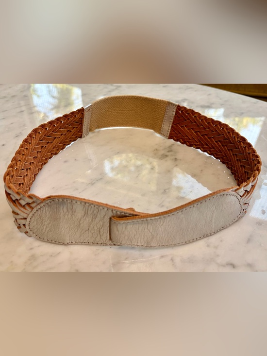Linea Pelle Woven Leather 2” W Buckleless Belt, stretch, silver/Brown, S, EUC main image 11